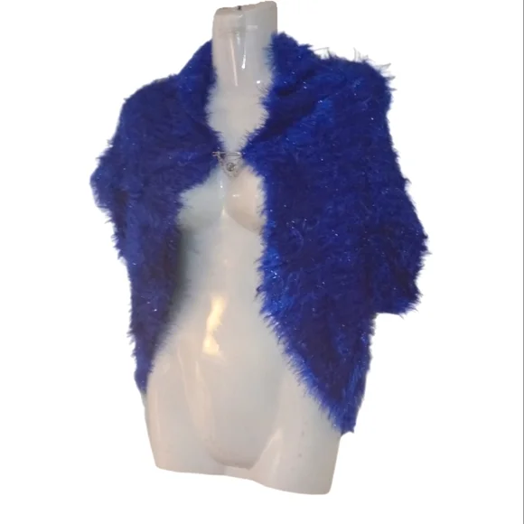 Royal blue furry cover-up cardigan vest - Picture 3 of 5